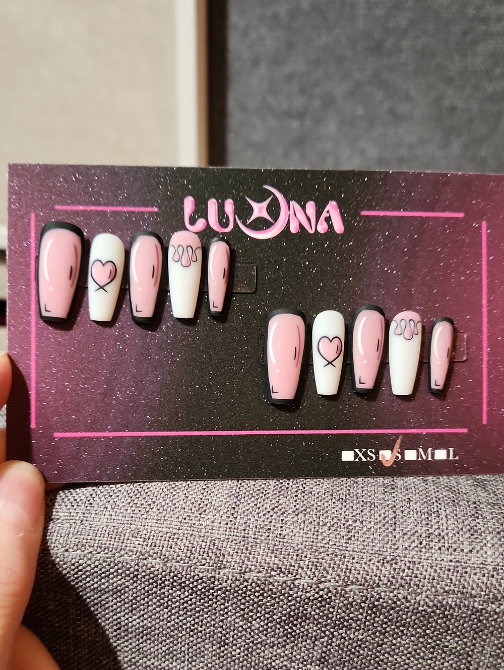 Matte Pink/White Press On Nails. Size Small
